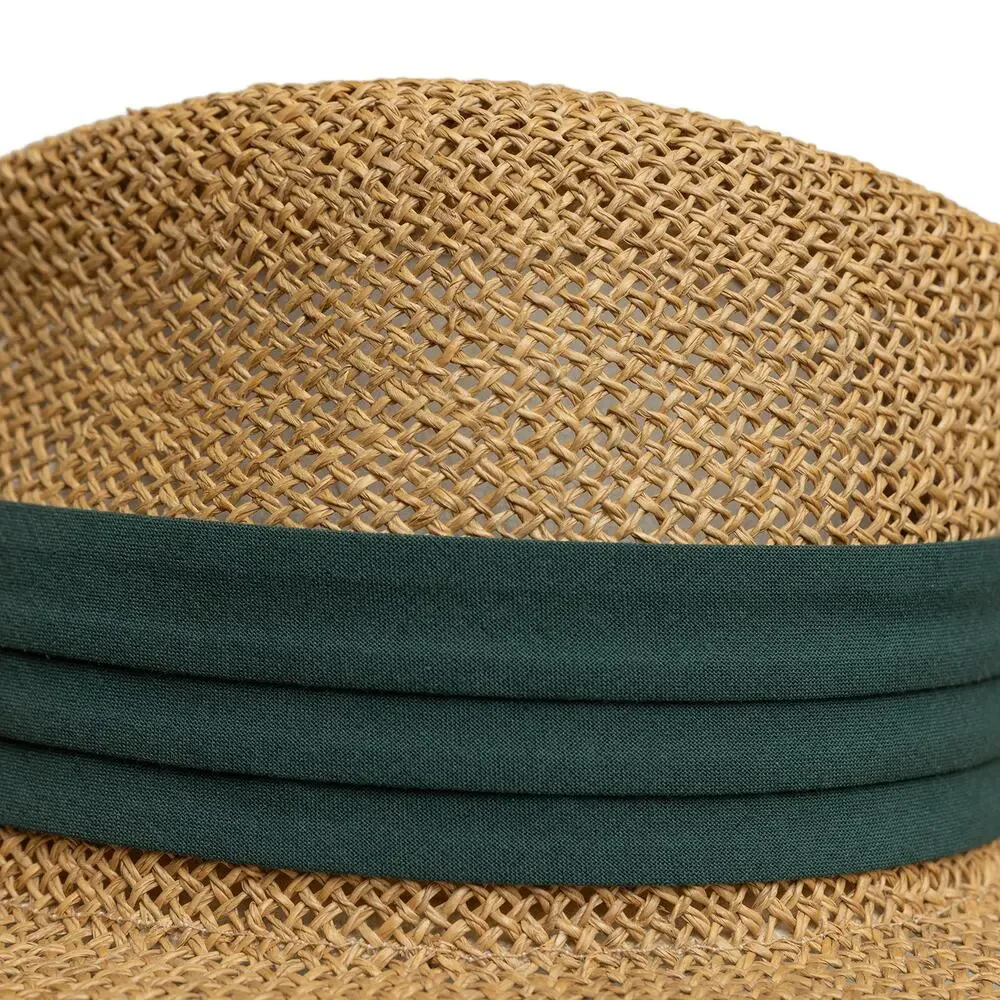 Vintage Straw Sun Hat w/ Green Fabric Havana Band - Made in USA - EUC - One Size - Picture 6 of 10